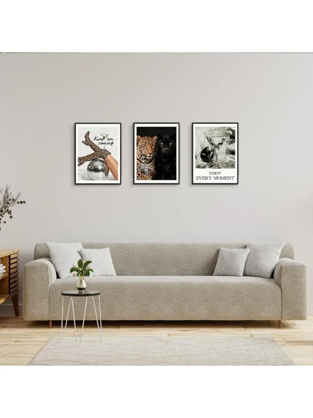 Trendy Leopard Canvas Wall Art Set of 3 - Framed Cheetah Print Decor for Home